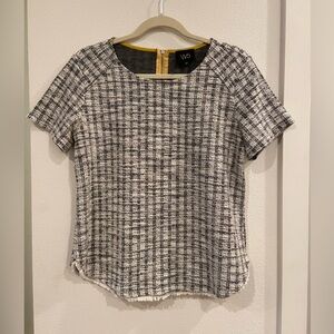 W5 Tweed Short Sleeve Gingham Zip Back Top Size M